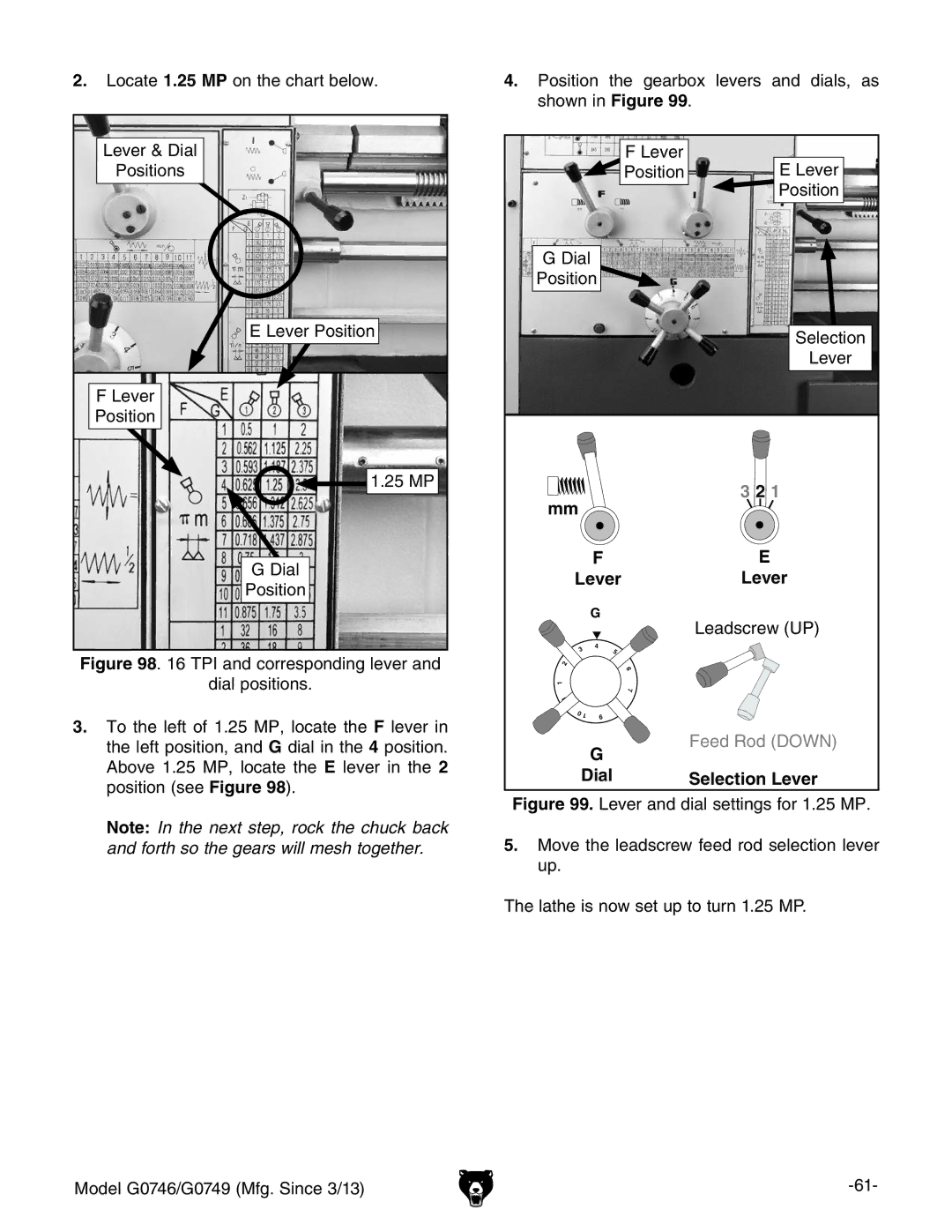 Grizzly g0749, g0746 owner manual Leadscrew UP 