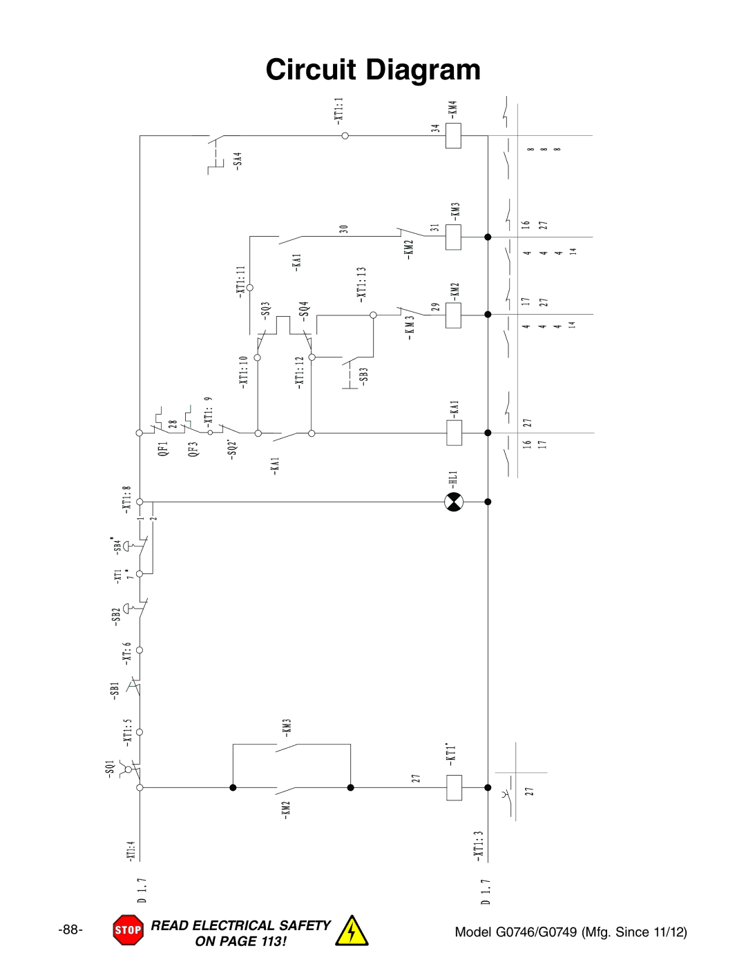 Grizzly g0746, g0749 owner manual Circuit Diagram 