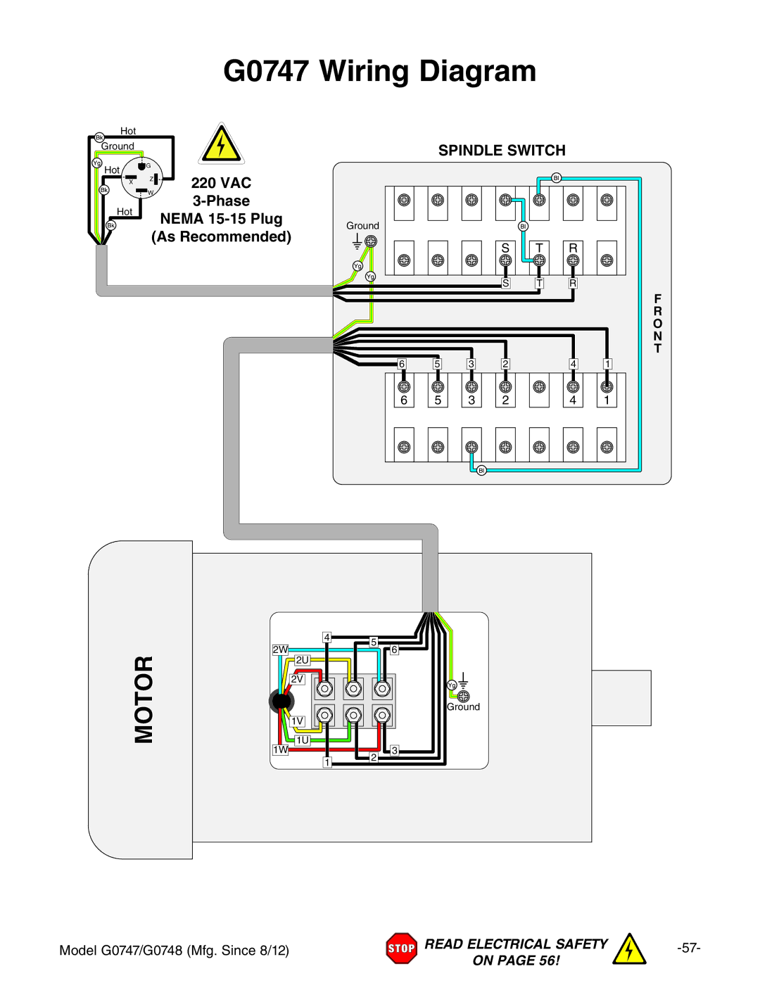 Grizzly G0747 and G0748 owner manual G0747 Wiring Diagram, Phase 