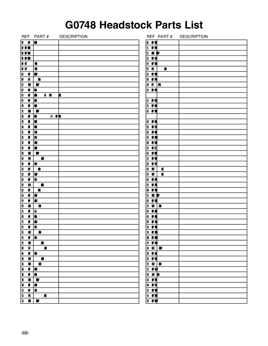 Grizzly G0747 and G0748 owner manual G0748 Headstock Parts List 