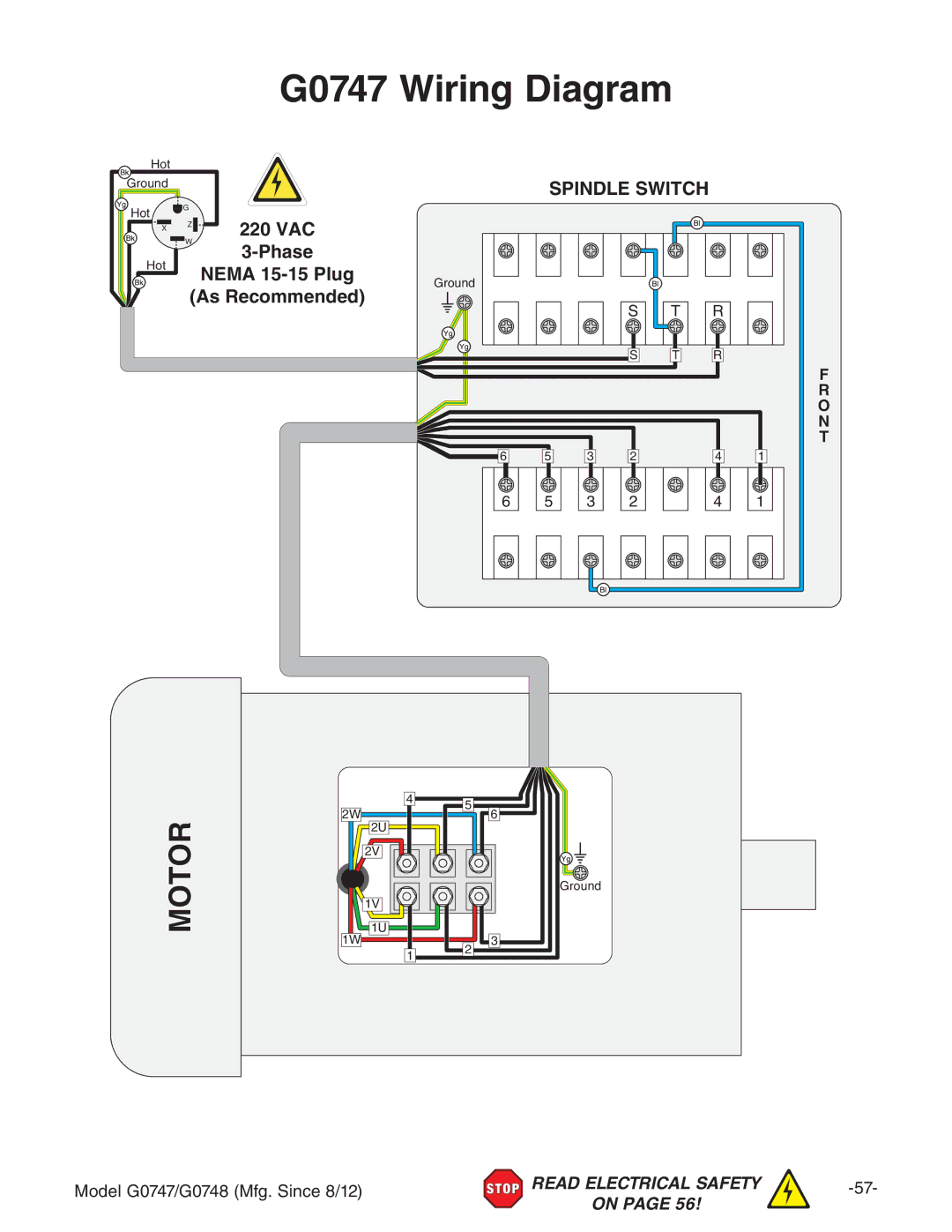 Grizzly g0748, g0747 owner manual G0747 Wiring Diagram, Phase 