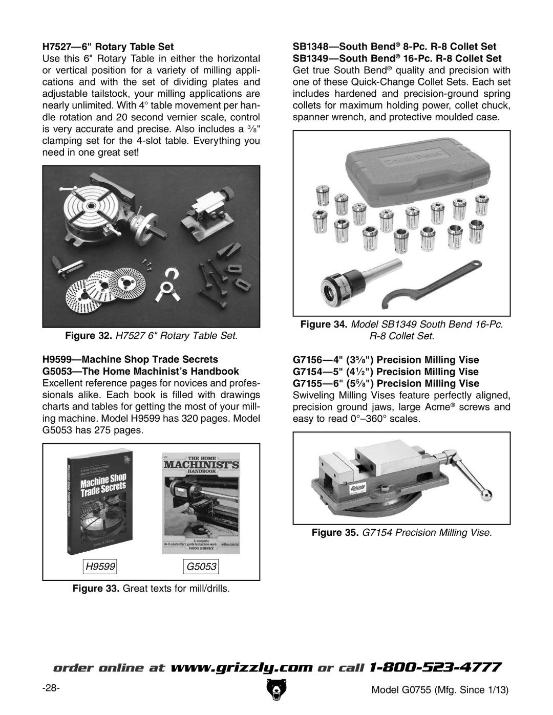 Grizzly G0755 owner manual H7527-6 Rotary Table Set, H7527 6 Rotary Table Set 