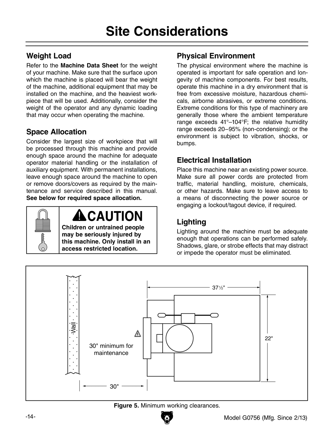 Grizzly G0756 owner manual Site Considerations 