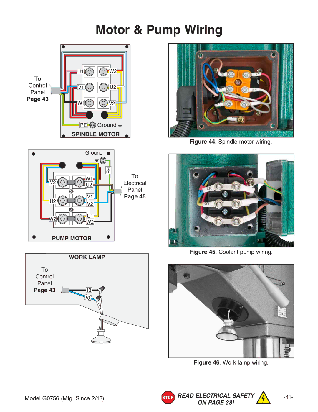 Grizzly G0756 owner manual Motor & Pump Wiring, Spindle motor wiring 