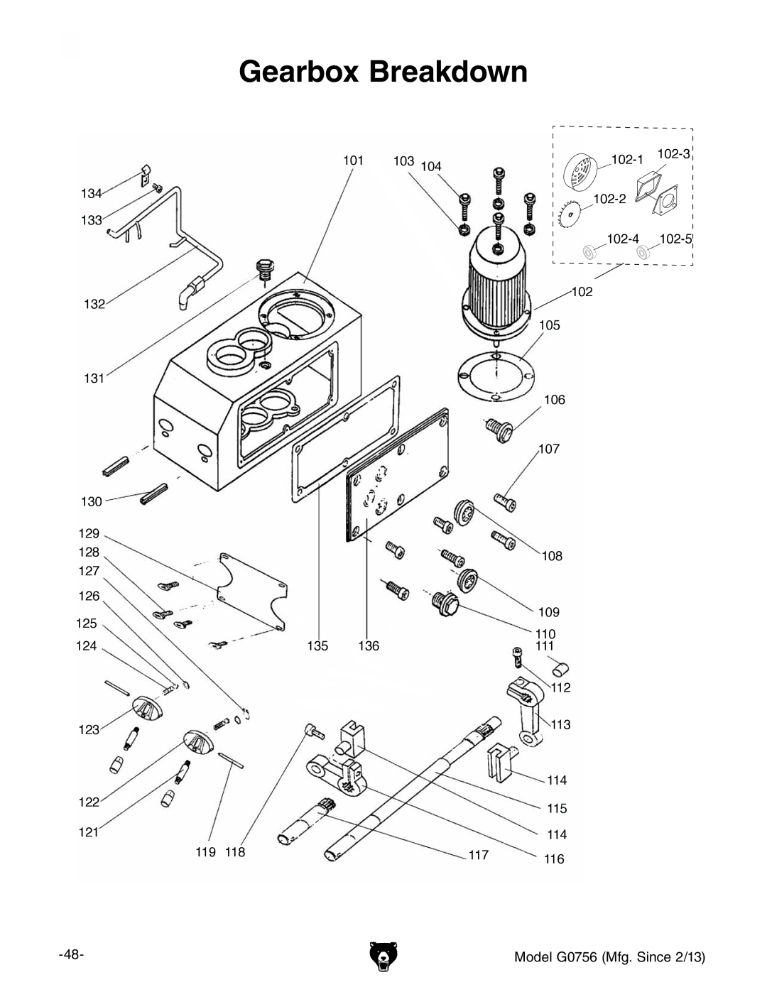 Grizzly G0756 owner manual Gearbox Breakdown 