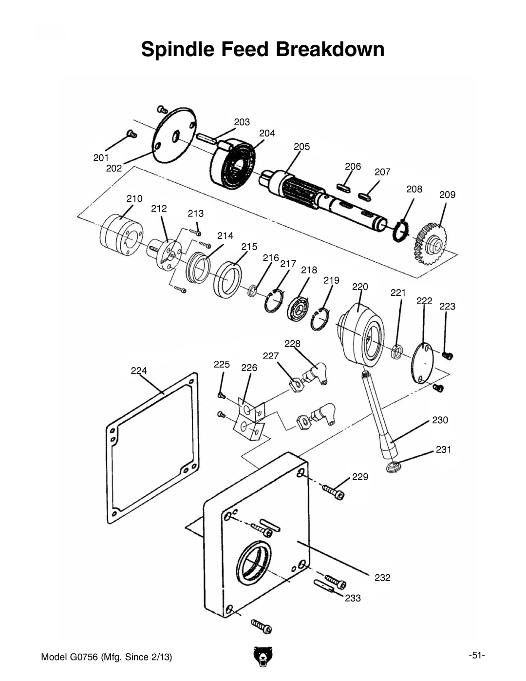 Grizzly G0756 owner manual Spindle Feed Breakdown 