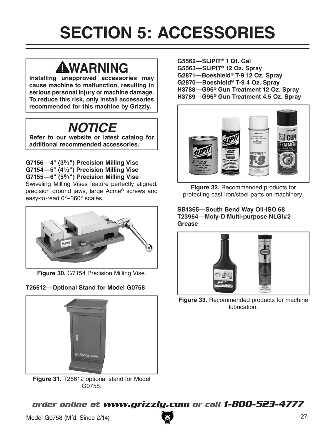 Grizzly owner manual Accessories, T26612-Optional Stand for Model G0758 