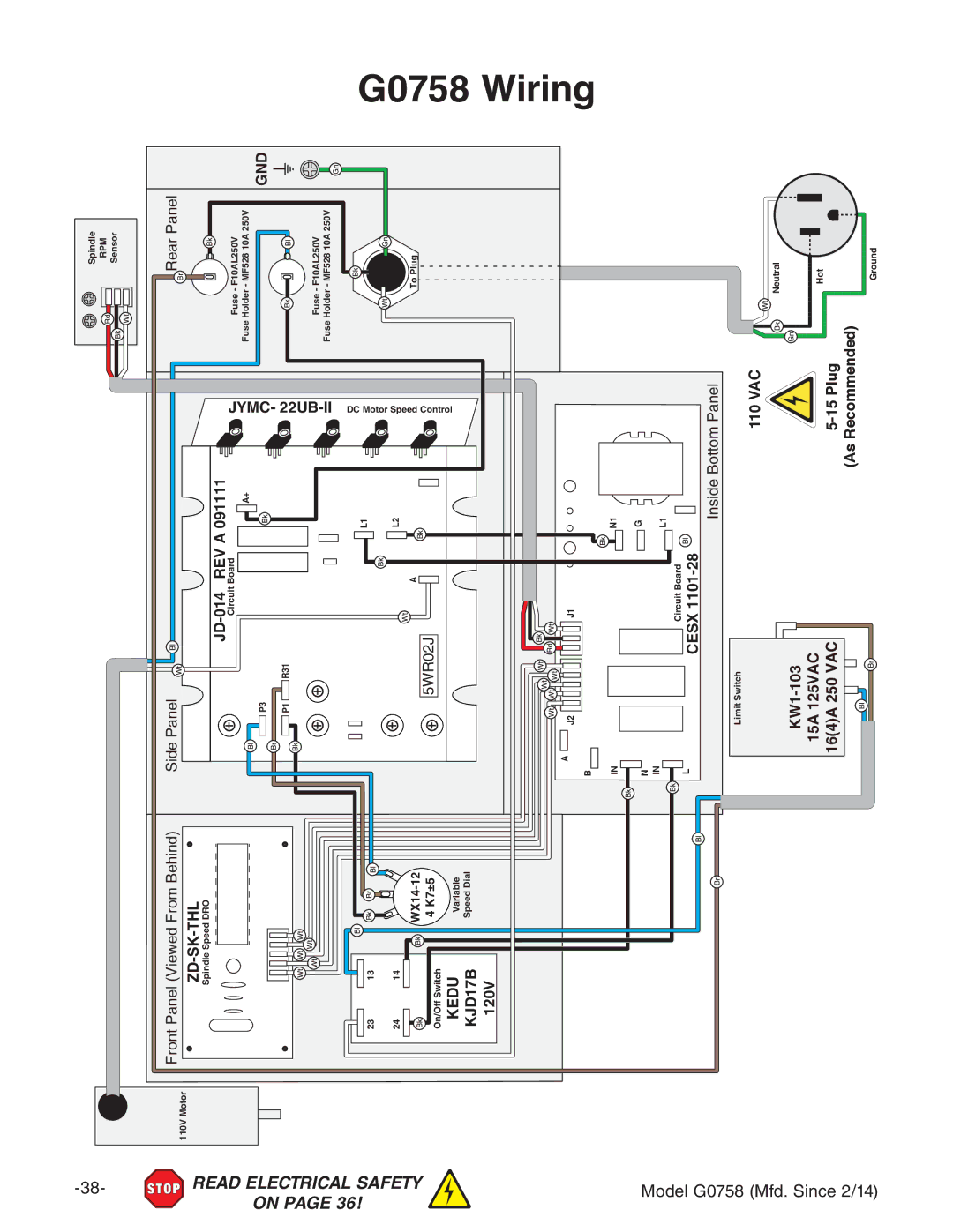 Grizzly owner manual G0758 Wiring, Gnd 