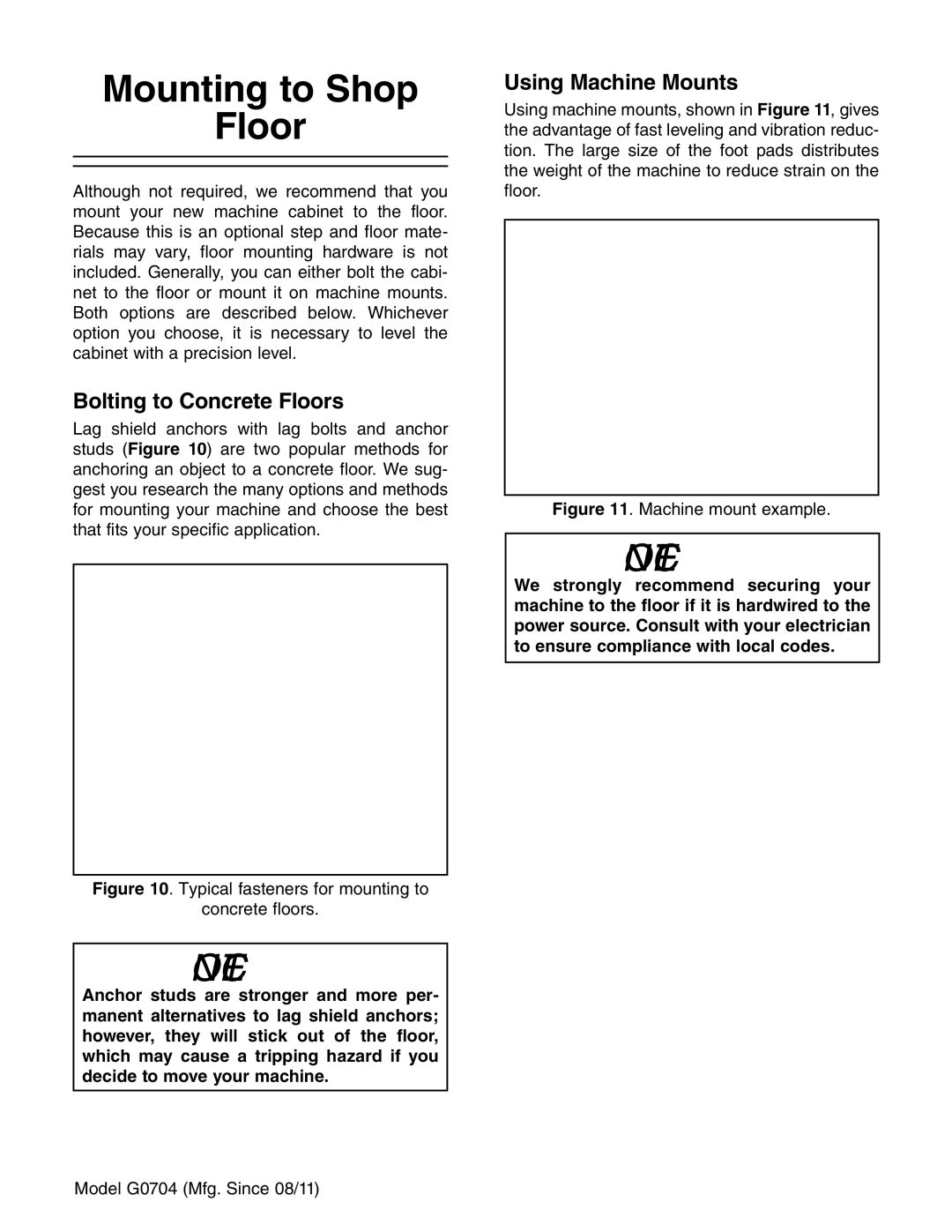 Grizzly G0759 owner manual Mounting to Shop Floor, Bolting to Concrete Floors 