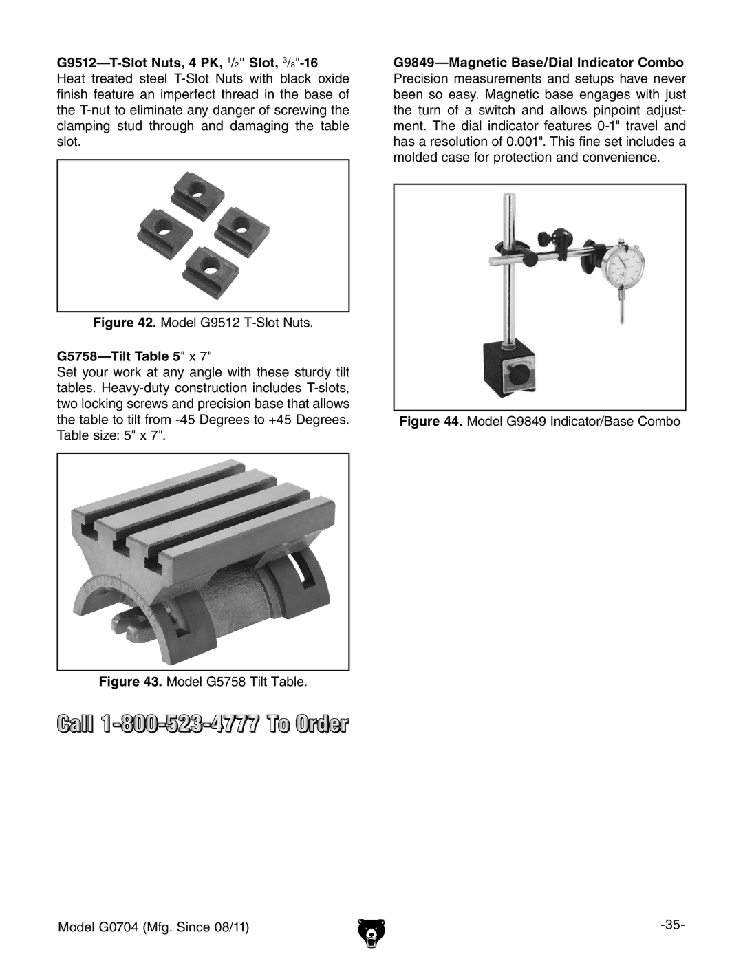 Grizzly G0759 owner manual Model G9512 T-Slot Nuts, G5758-Tilt x 