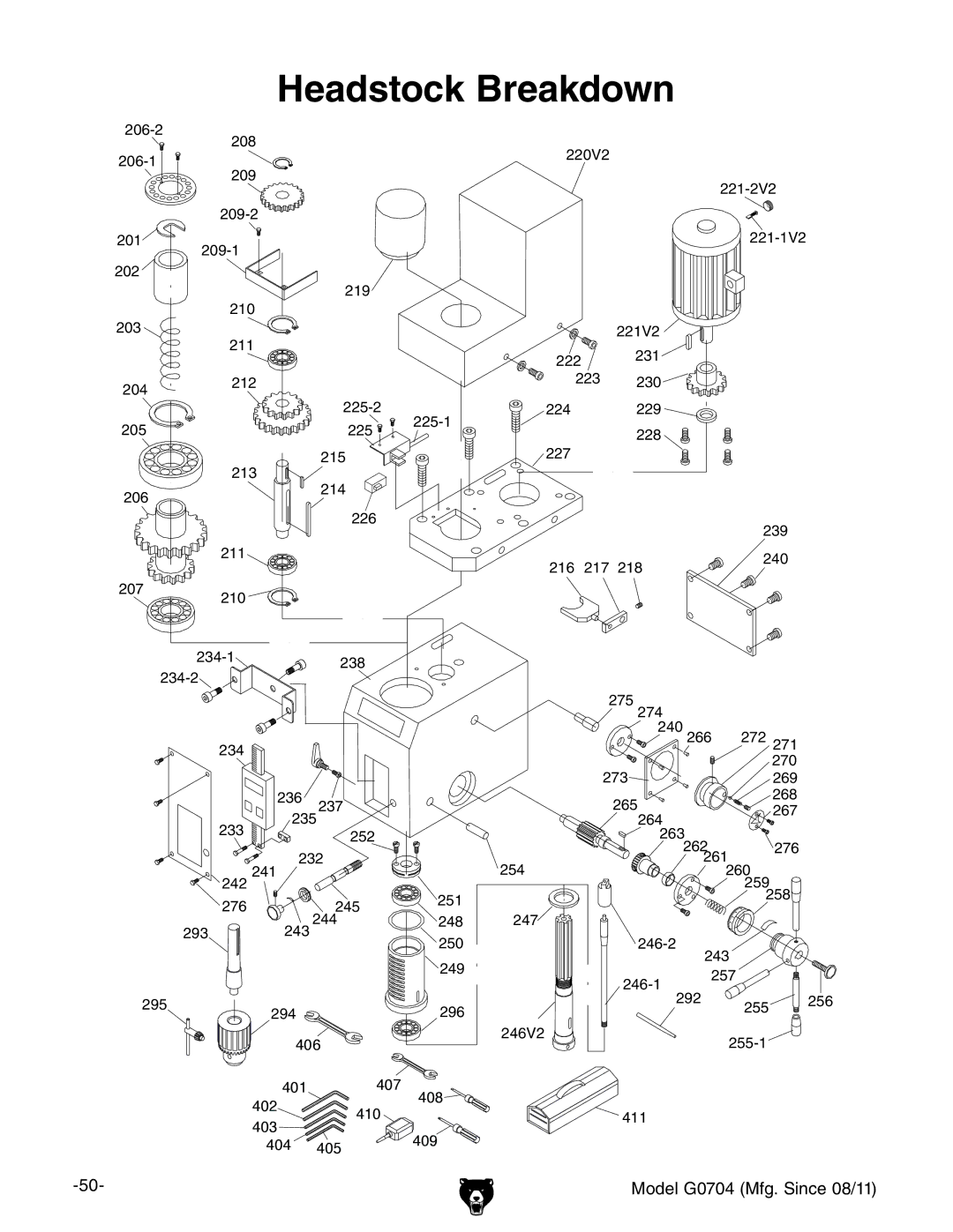 Grizzly G0759 owner manual Headstock Breakdown 