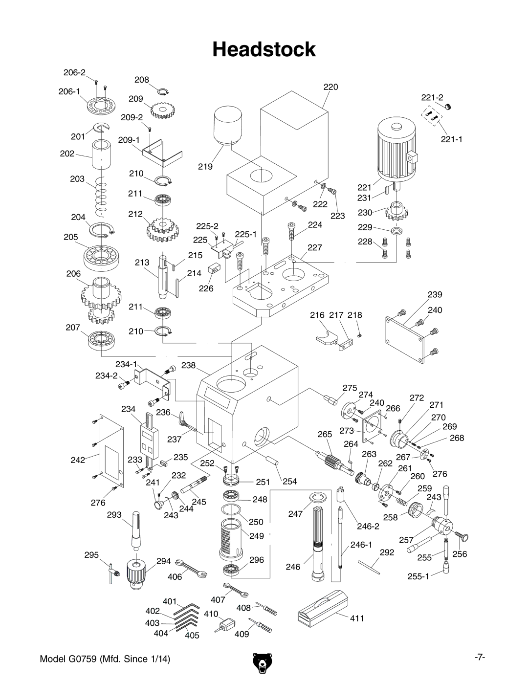 Grizzly G0759 owner manual Headstock 