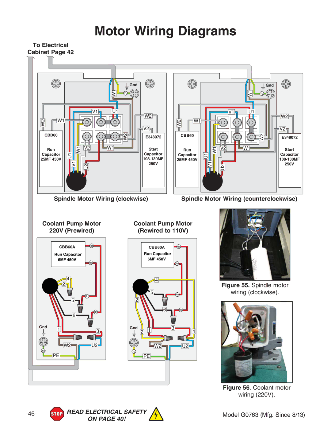 Grizzly G0763 Motor Wiring Diagrams, To Electrical Cabinet, Spindle Motor Wiring clockwise, Coolant Pump Motor Rewired to 