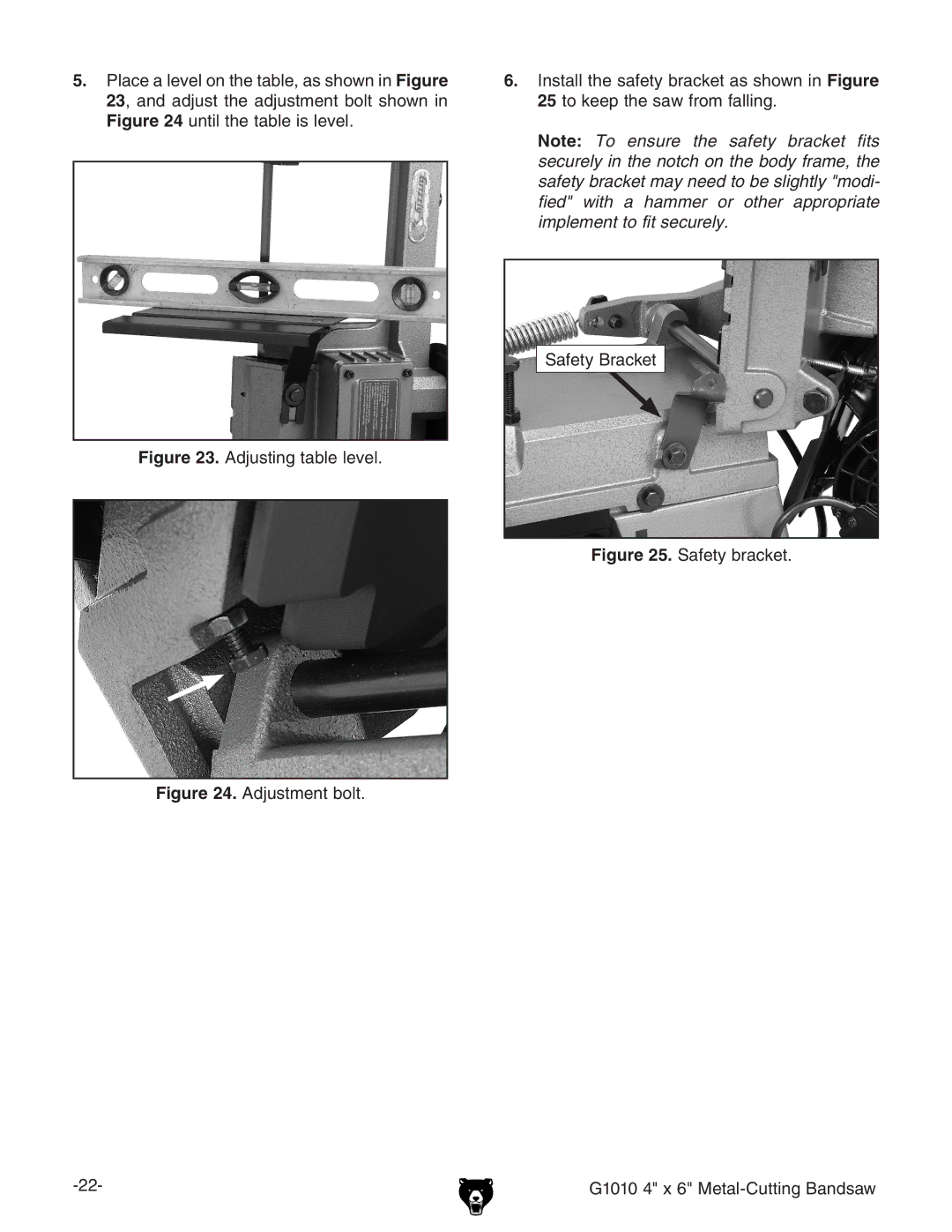 Grizzly G1010 instruction manual Adjusting table level 