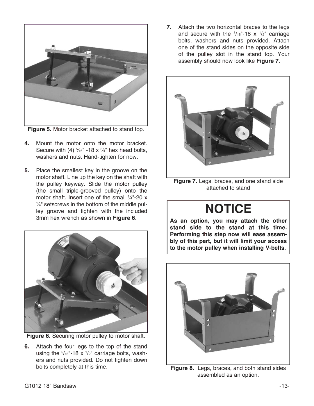 Grizzly G1012 instruction manual Legs, braces, and one stand side Attached to stand 