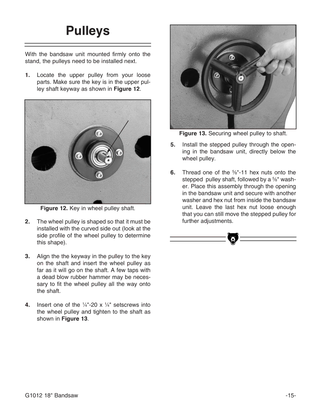 Grizzly G1012 instruction manual Pulleys 