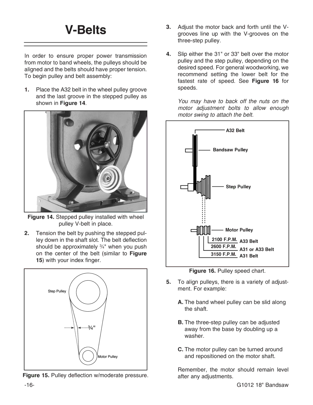 Grizzly G1012 instruction manual Belts 