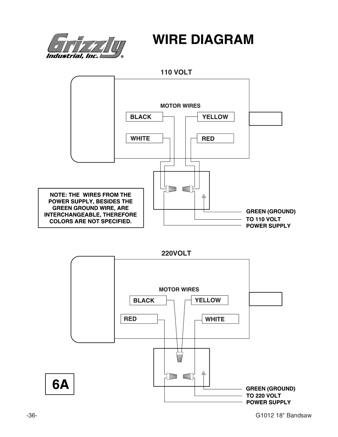 Grizzly instruction manual G1012 18 Bandsaw 