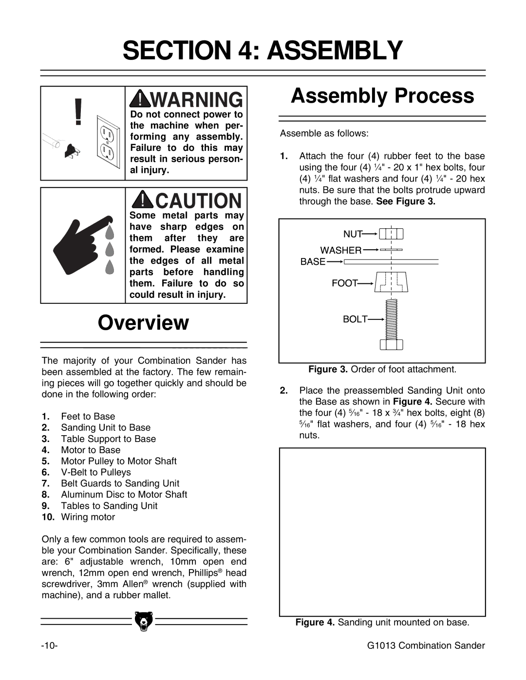 Grizzly G1013 instruction manual Overview, Assembly Process 