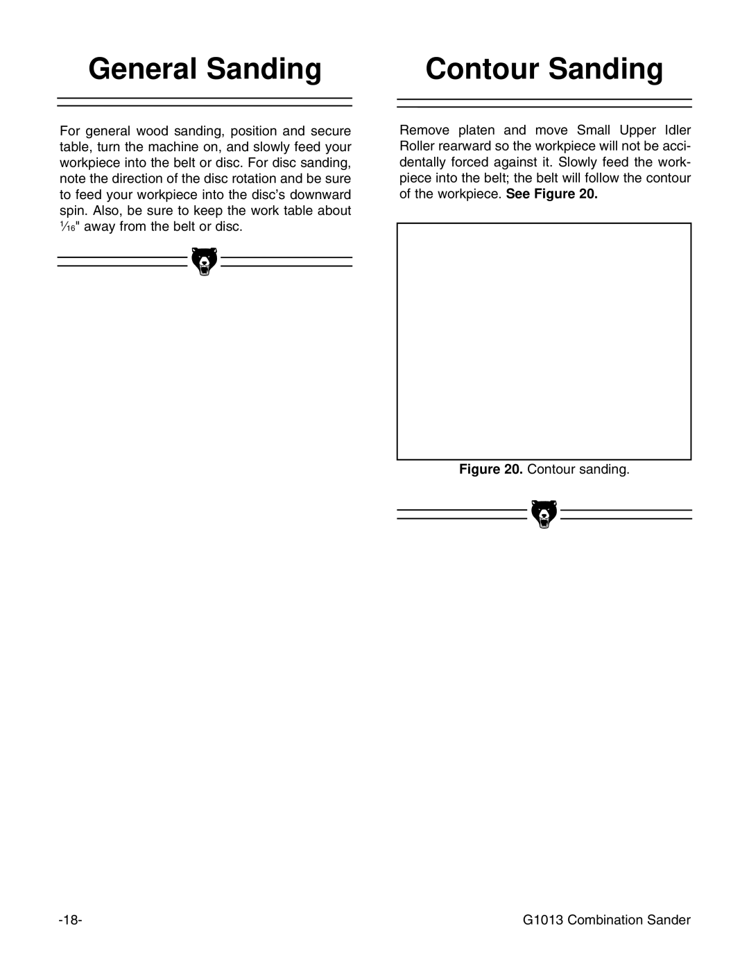 Grizzly instruction manual General Sanding Contour Sanding, Contour sanding G1013 Combination Sander 