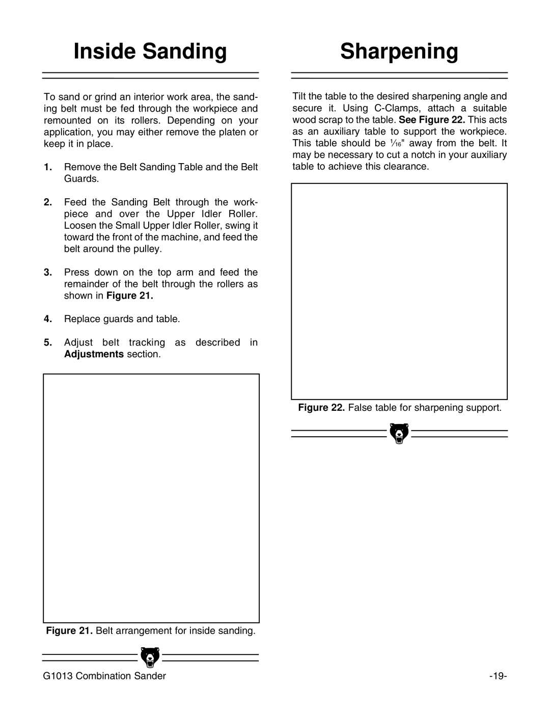 Grizzly G1013 instruction manual Inside Sanding, Sharpening 