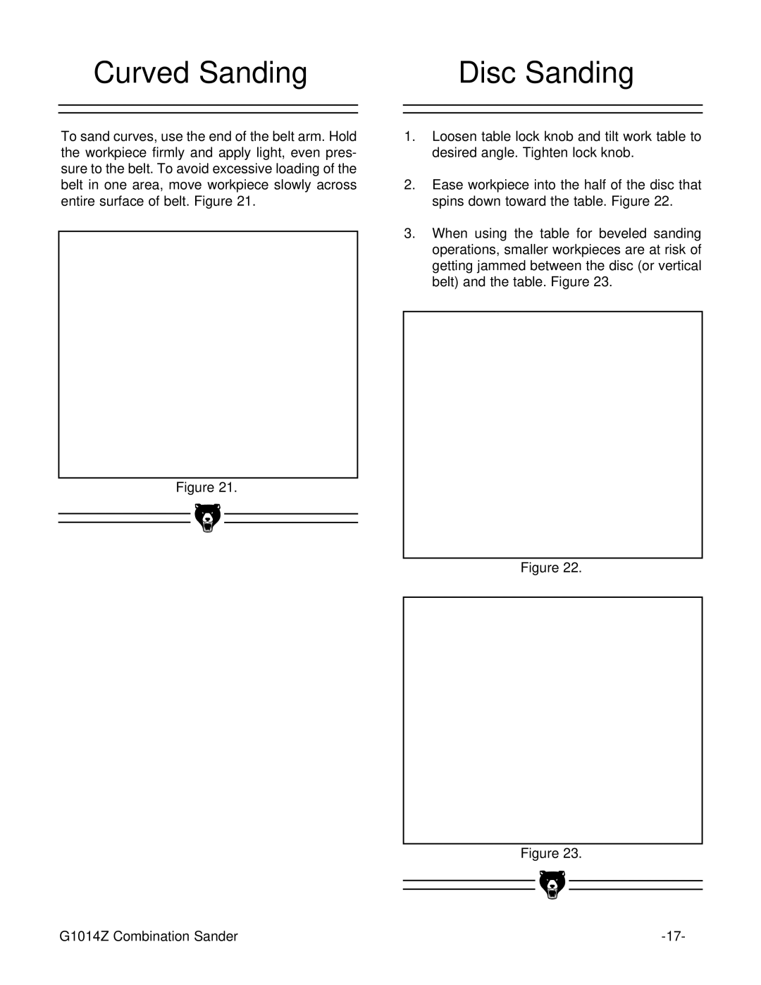 Grizzly G1014ZX owner manual Curved Sanding Disc Sanding 