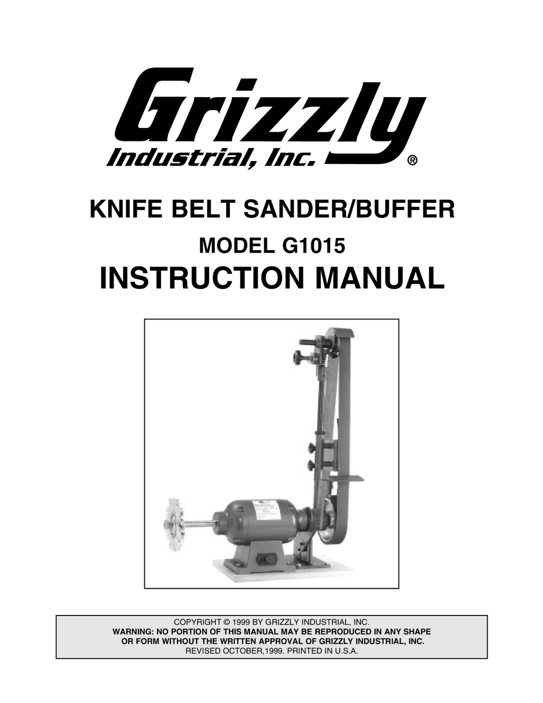 Grizzly G1015 instruction manual Knife Belt SANDER/BUFFER 