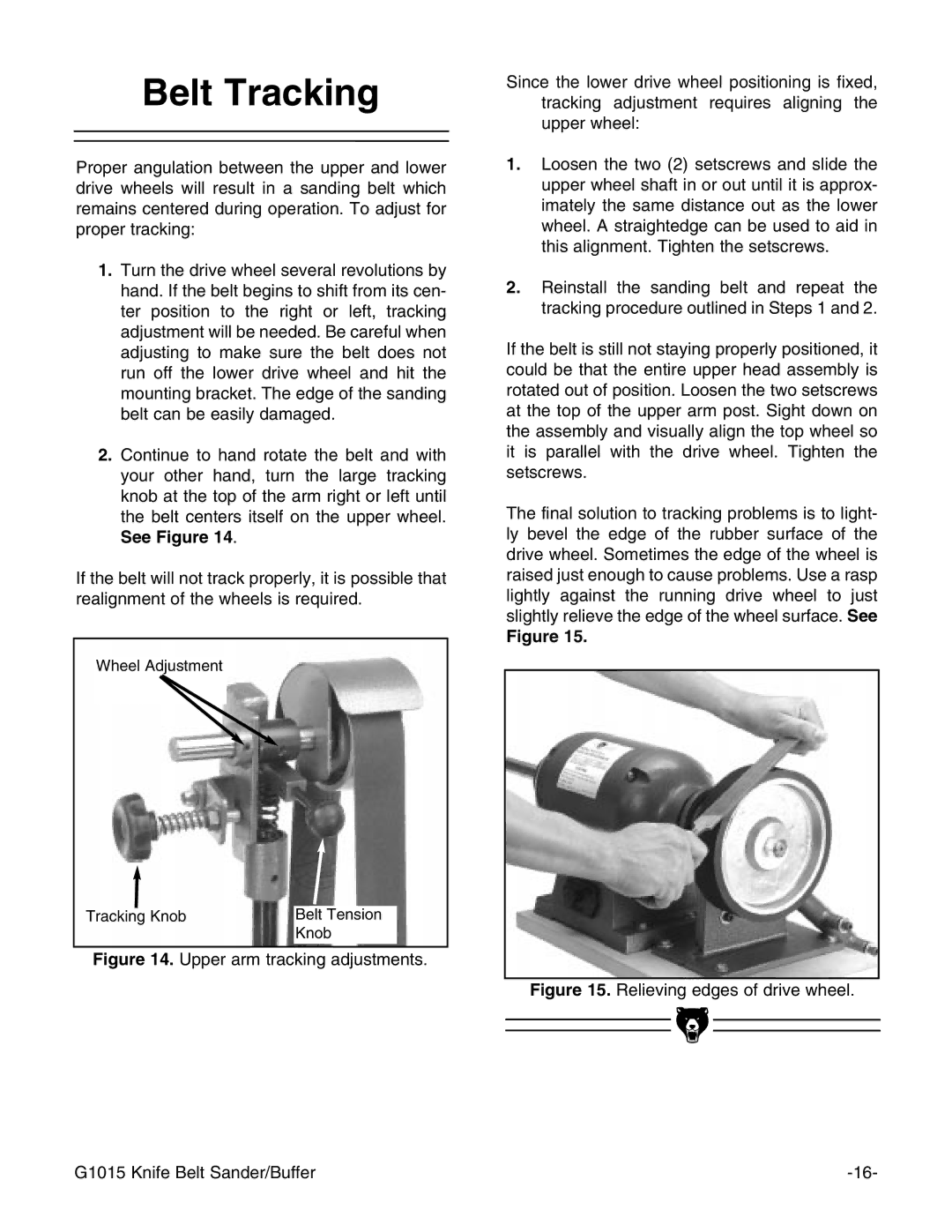 Grizzly G1015 instruction manual Belt Tracking, See Figure 