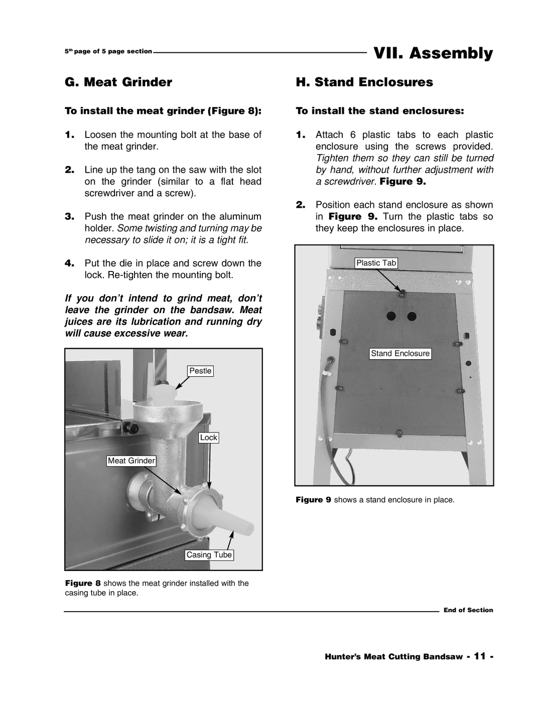 Grizzly G1016 Meat Grinder, Stand Enclosures, To install the meat grinder Figure, To install the stand enclosures 