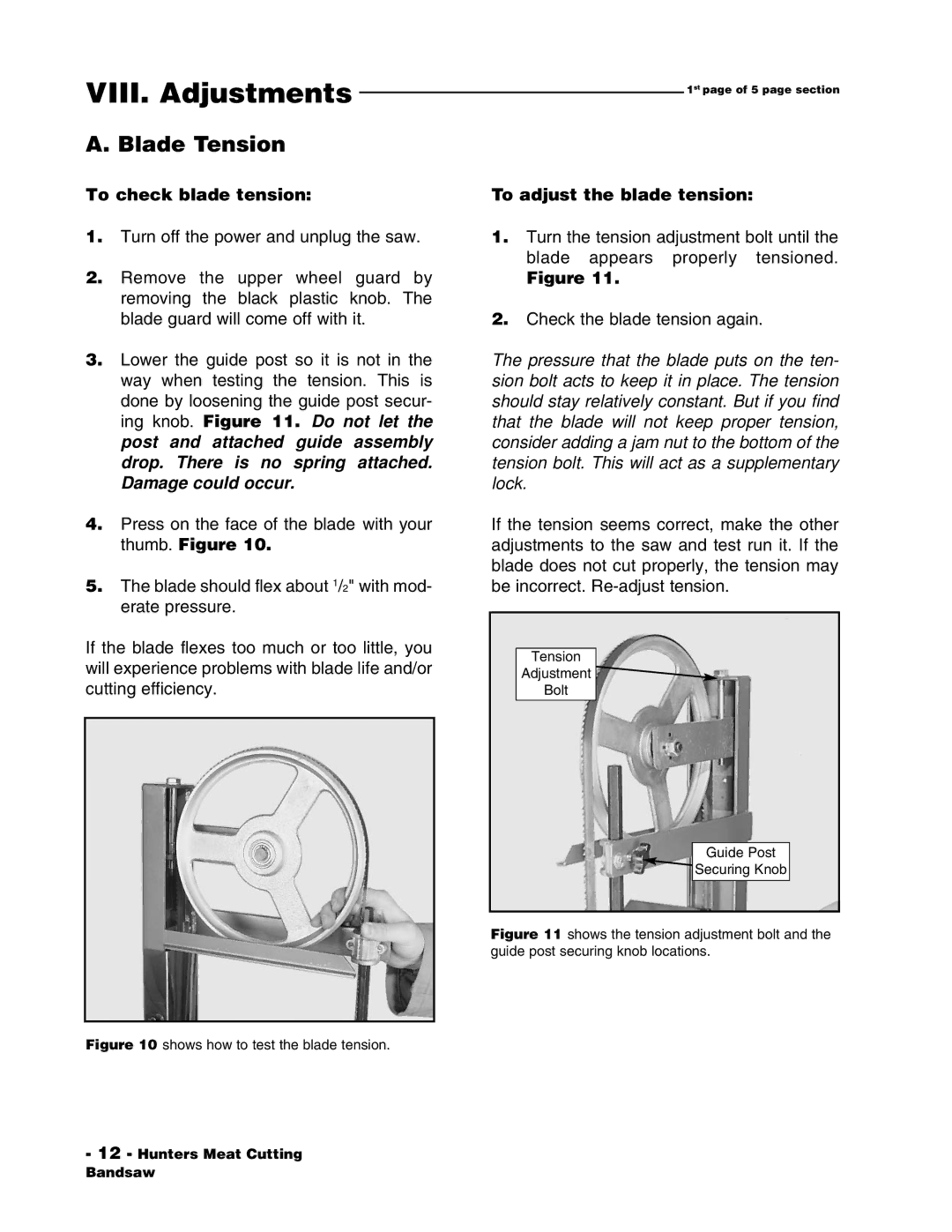 Grizzly G1016 instruction manual VIII. Adjustments, Blade Tension, To check blade tension, To adjust the blade tension 