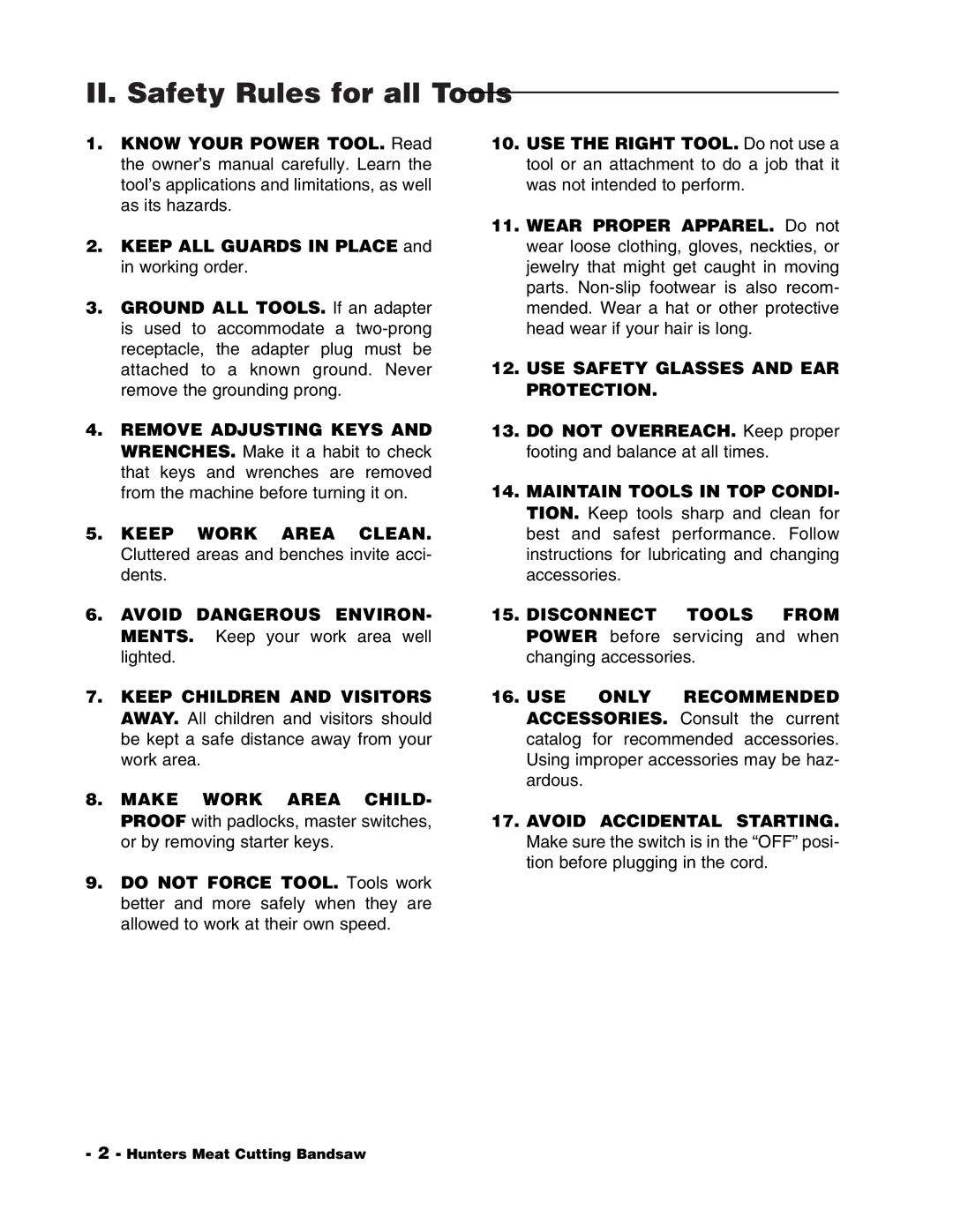 Grizzly G1016 instruction manual II. Safety Rules for all Tools 