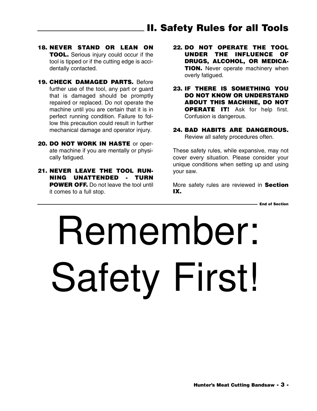 Grizzly G1016 instruction manual Remember Safety First, II. Safety Rules for all Tools 