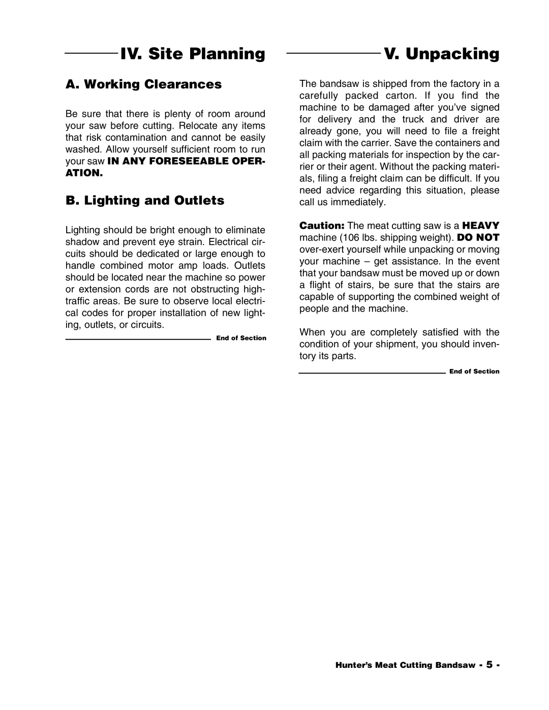 Grizzly G1016 instruction manual IV. Site Planning, Unpacking, Working Clearances, Lighting and Outlets 