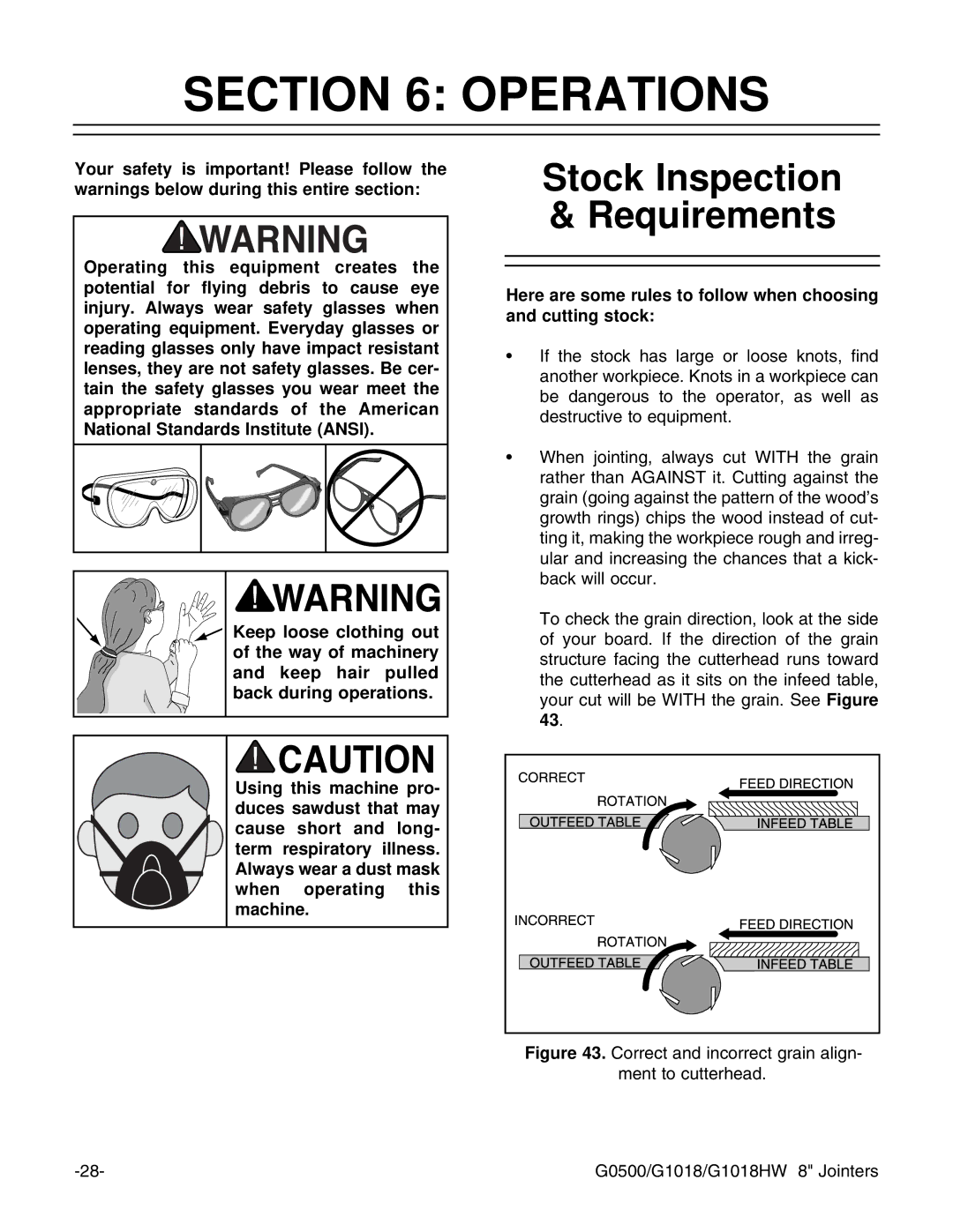 Grizzly G1018HW instruction manual Operations, Stock Inspection & Requirements 