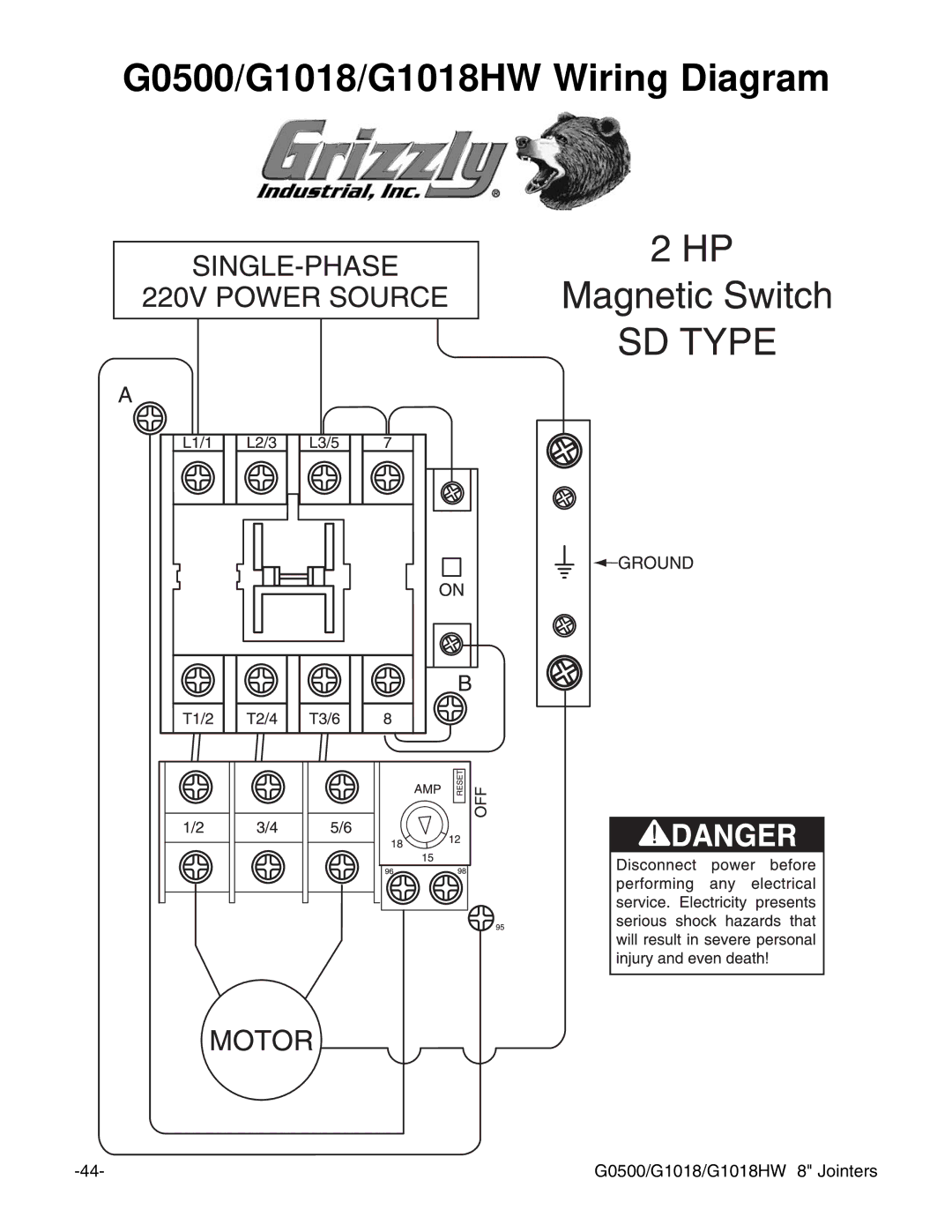 Grizzly instruction manual G0500/G1018/G1018HW Wiring Diagram 