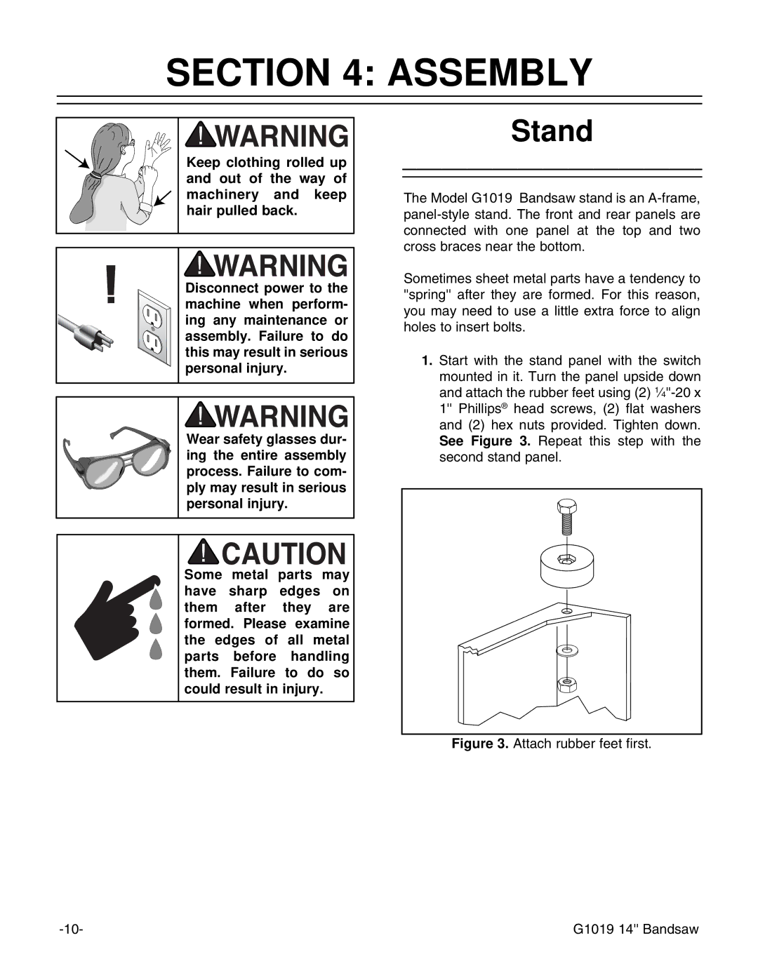 Grizzly G1019 instruction manual Assembly, Stand 