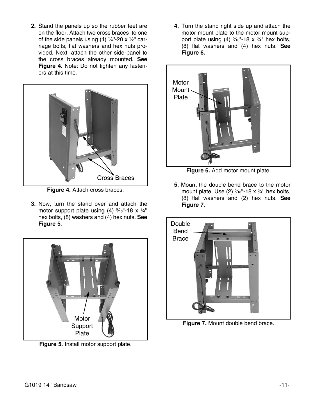 Grizzly G1019 instruction manual Cross Braces 