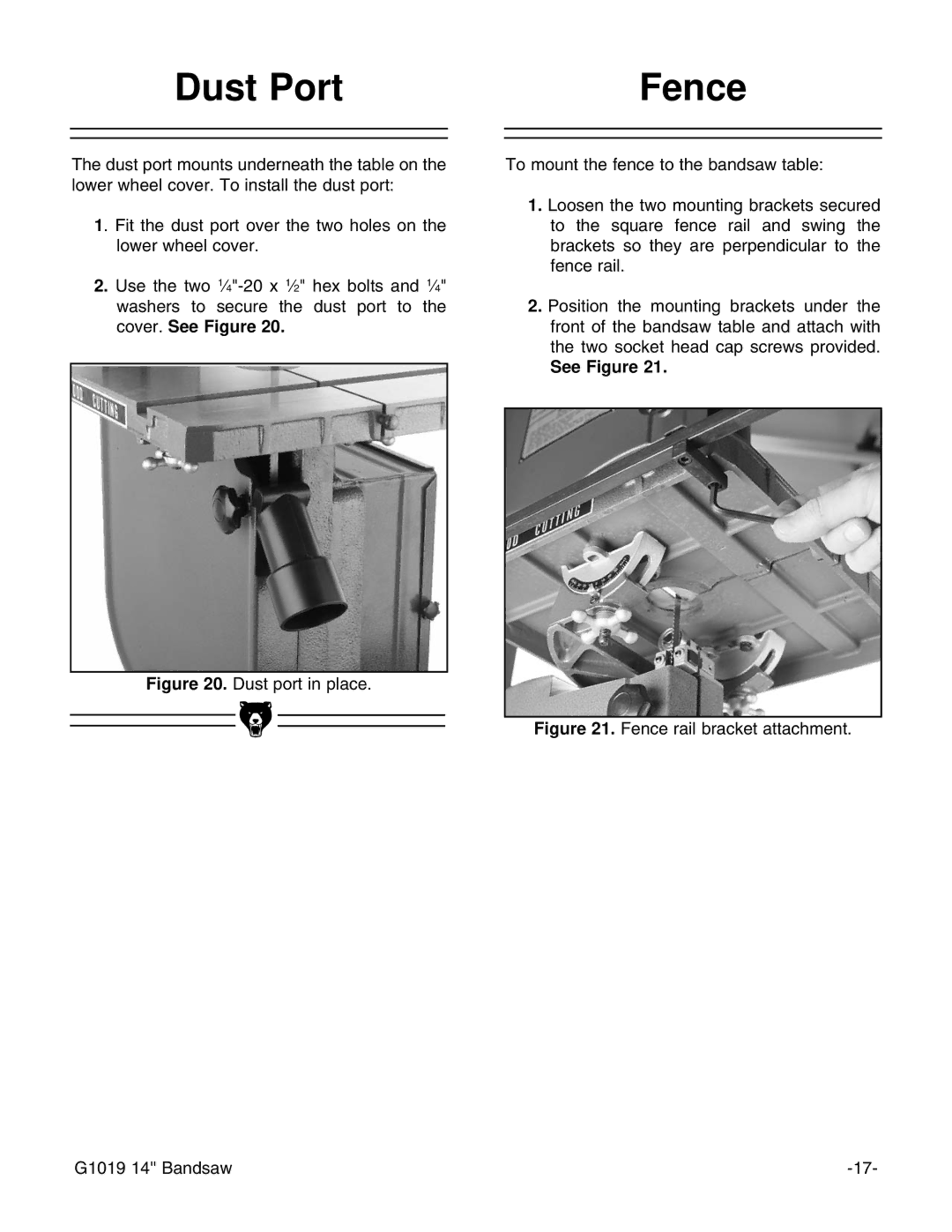 Grizzly G1019 instruction manual Dust Port, Fence 