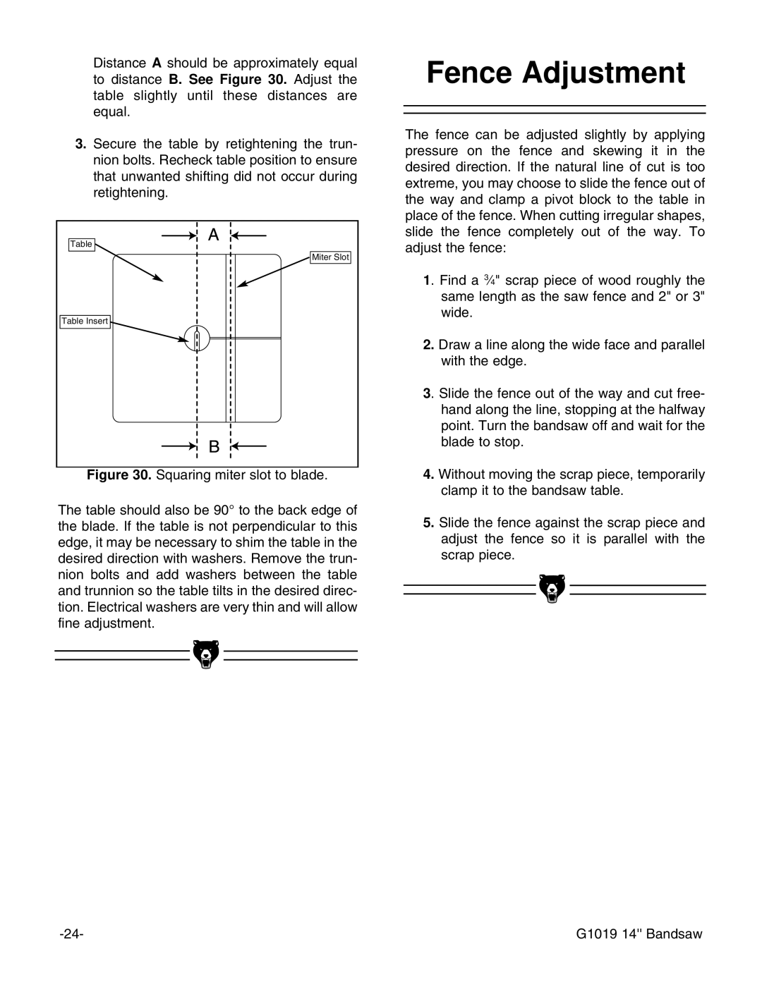 Grizzly G1019 instruction manual Fence Adjustment 