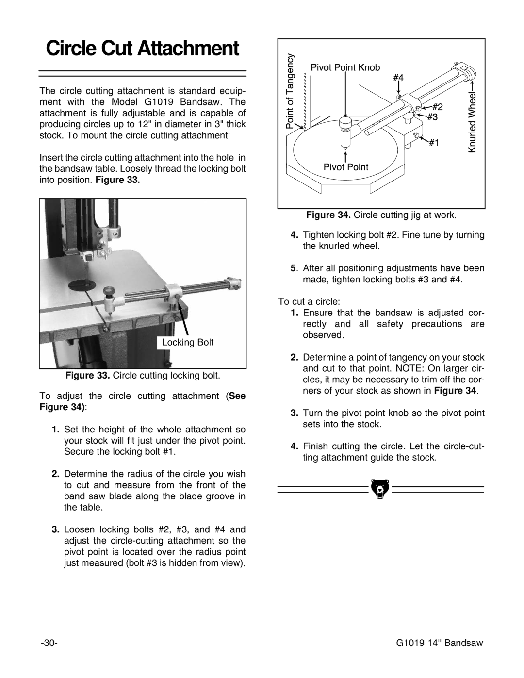 Grizzly G1019 instruction manual Circle Cut Attachment 