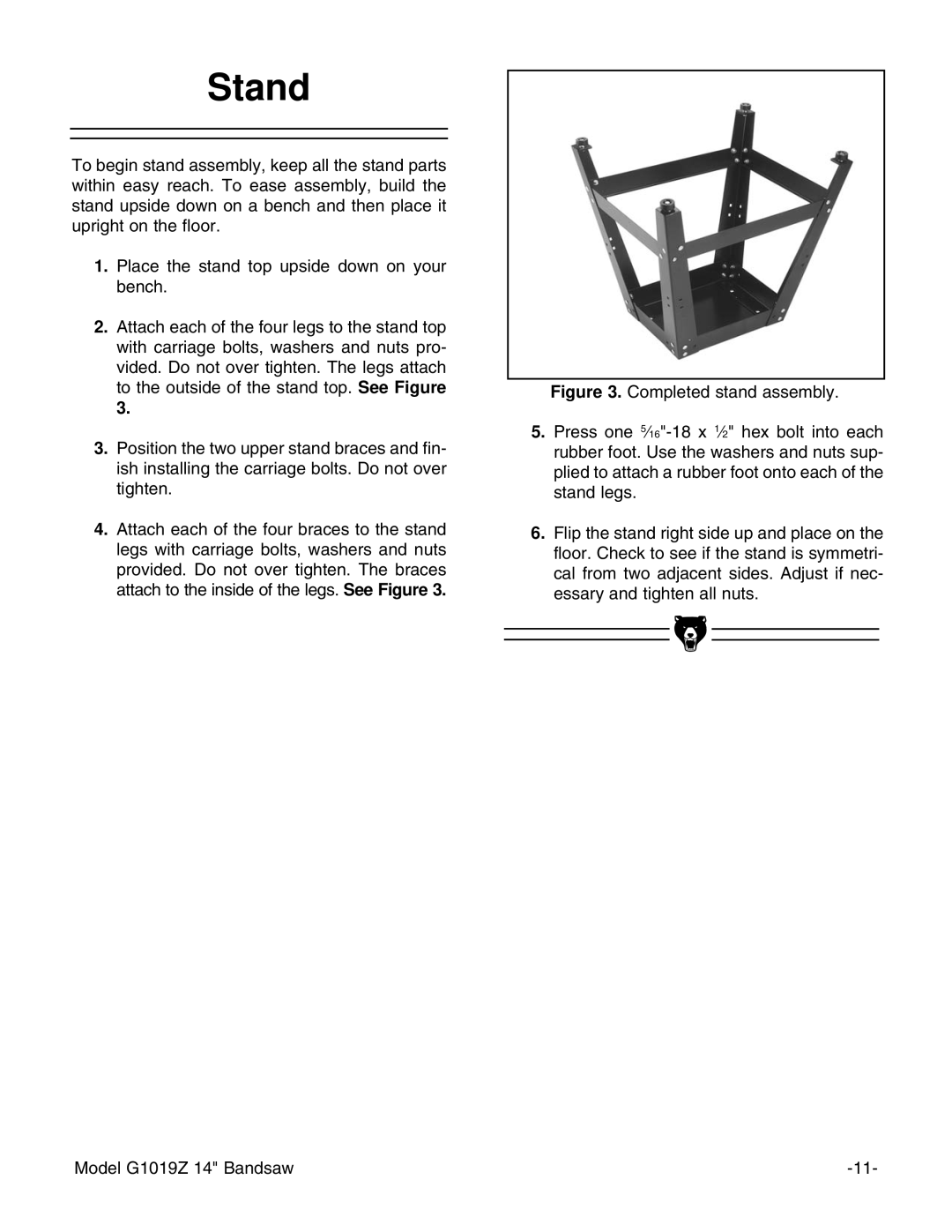 Grizzly G1019Z instruction manual Stand 