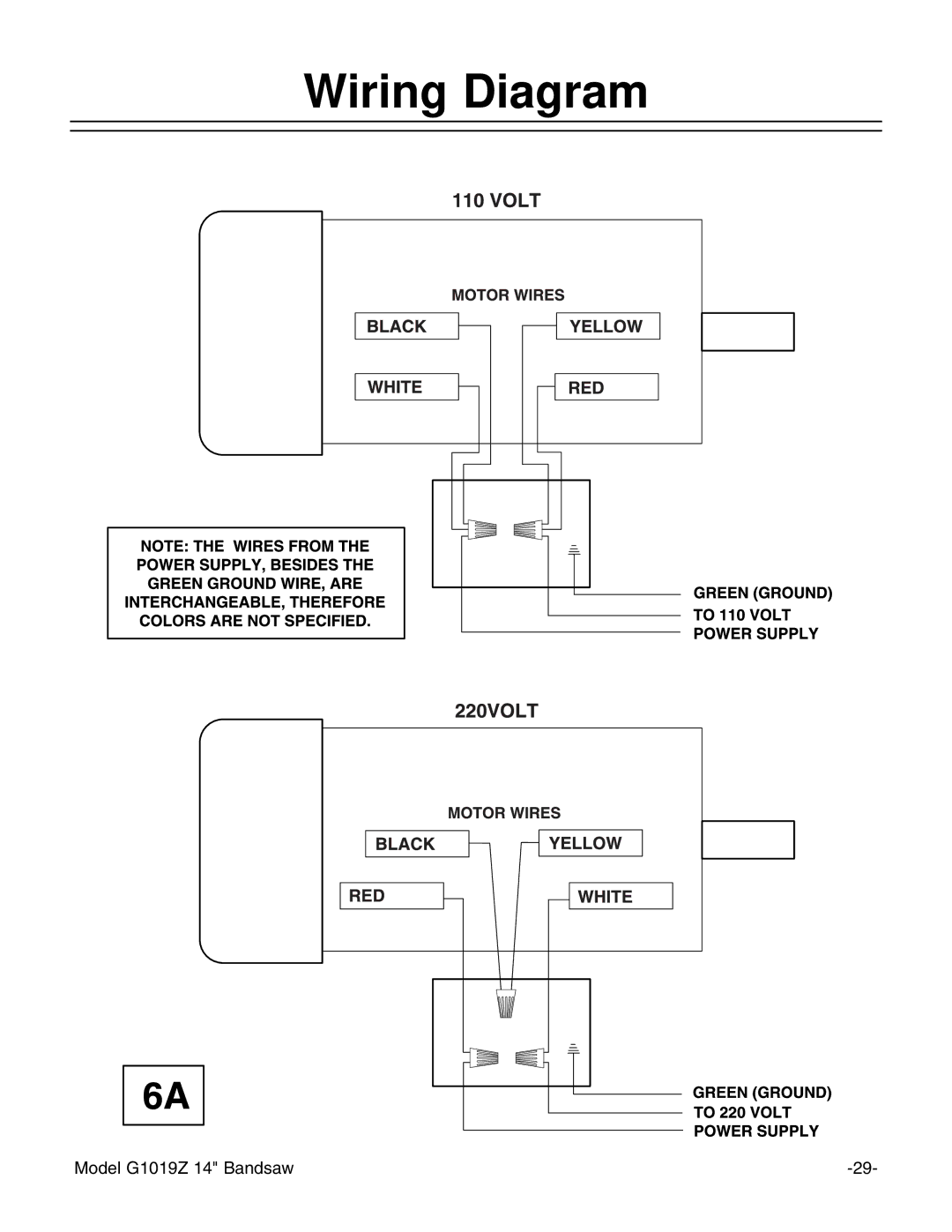 Grizzly G1019Z instruction manual Wiring Diagram 