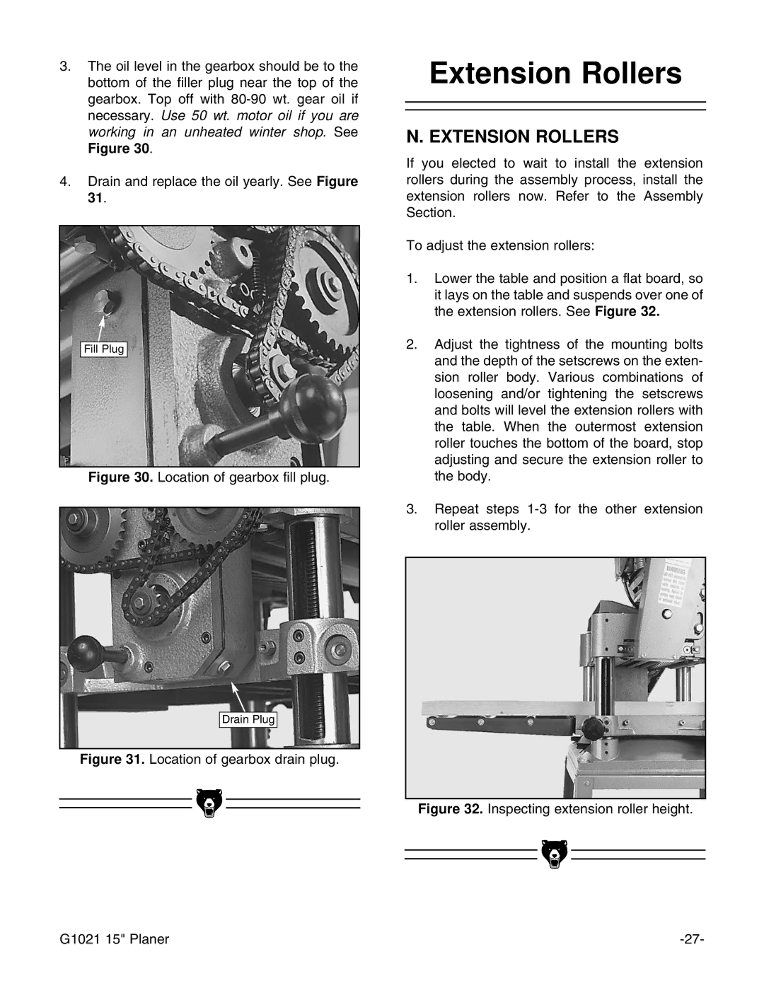 Grizzly G1021 instruction manual Extension Rollers 