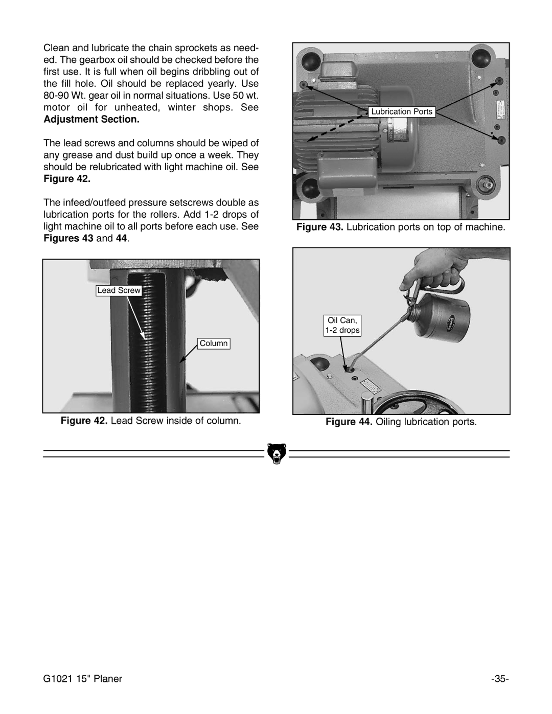 Grizzly G1021 instruction manual Adjustment Section 