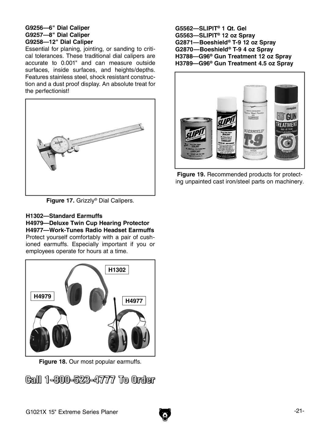 Grizzly G1021x owner manual Grizzly Dial Calipers, H4979 H4977 