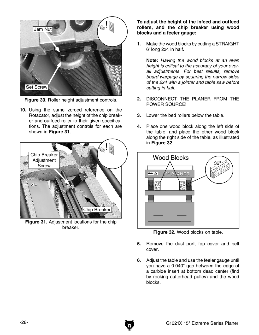 Grizzly G1021x owner manual Adjustment locations for the chip Breaker 