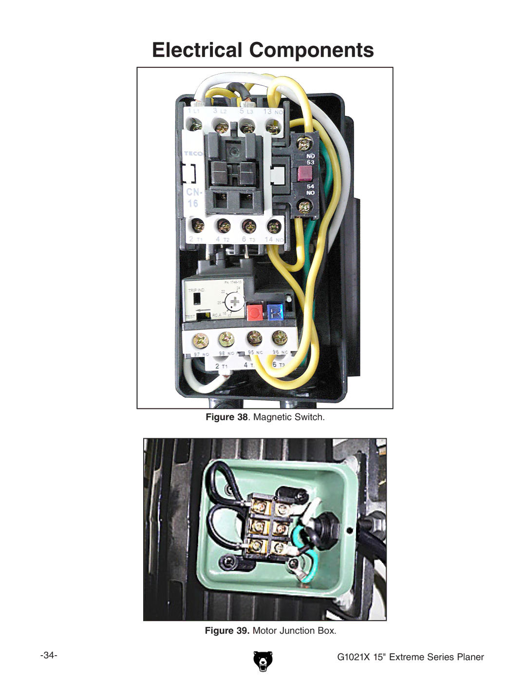 Grizzly G1021x owner manual Electrical Components, Motor Junction Box G1021X 15 Extreme Series Planer 