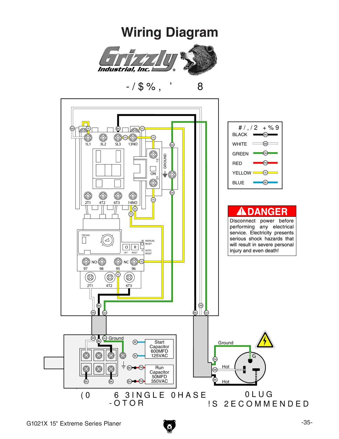 Grizzly G1021x owner manual Wiring Diagram 