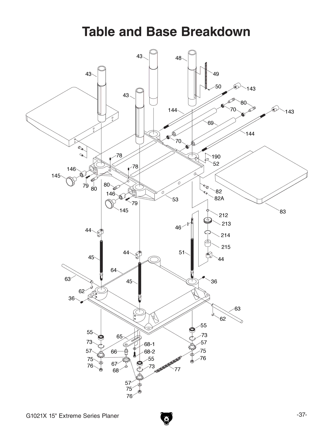 Grizzly G1021x owner manual Table and Base Breakdown 