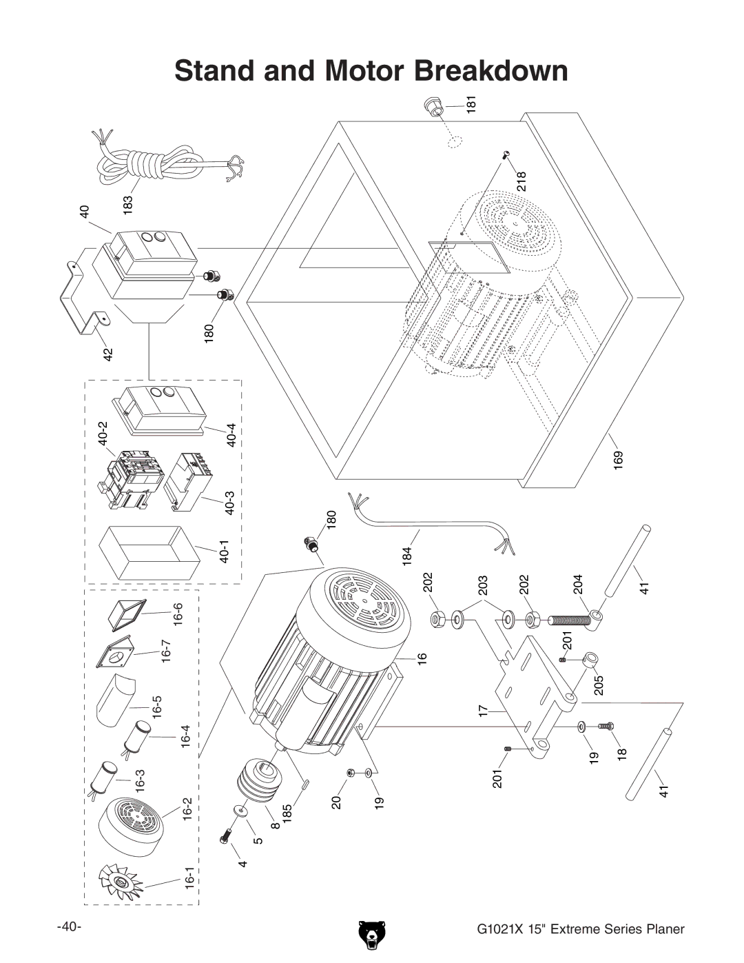 Grizzly G1021x owner manual Stand and Motor Breakdown 